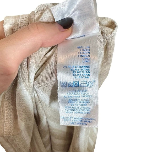 Saint James x Jenni Kayne Rue Drop Shoulder Linen Long Sleeve Tee Oatmeal Stripe - Picture 13 of 14